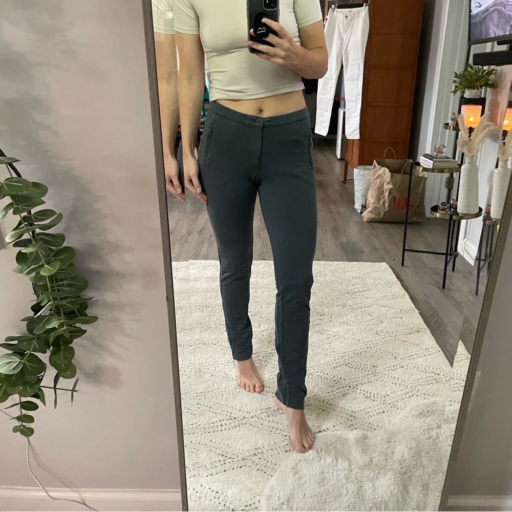 European Culture Blue Split Hem Zip Pants